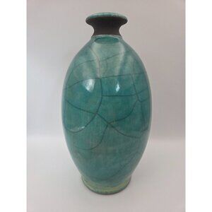 Vintage Artist Signed Joe Winter Raku Fired Turqoise Studio Pottery Vessel